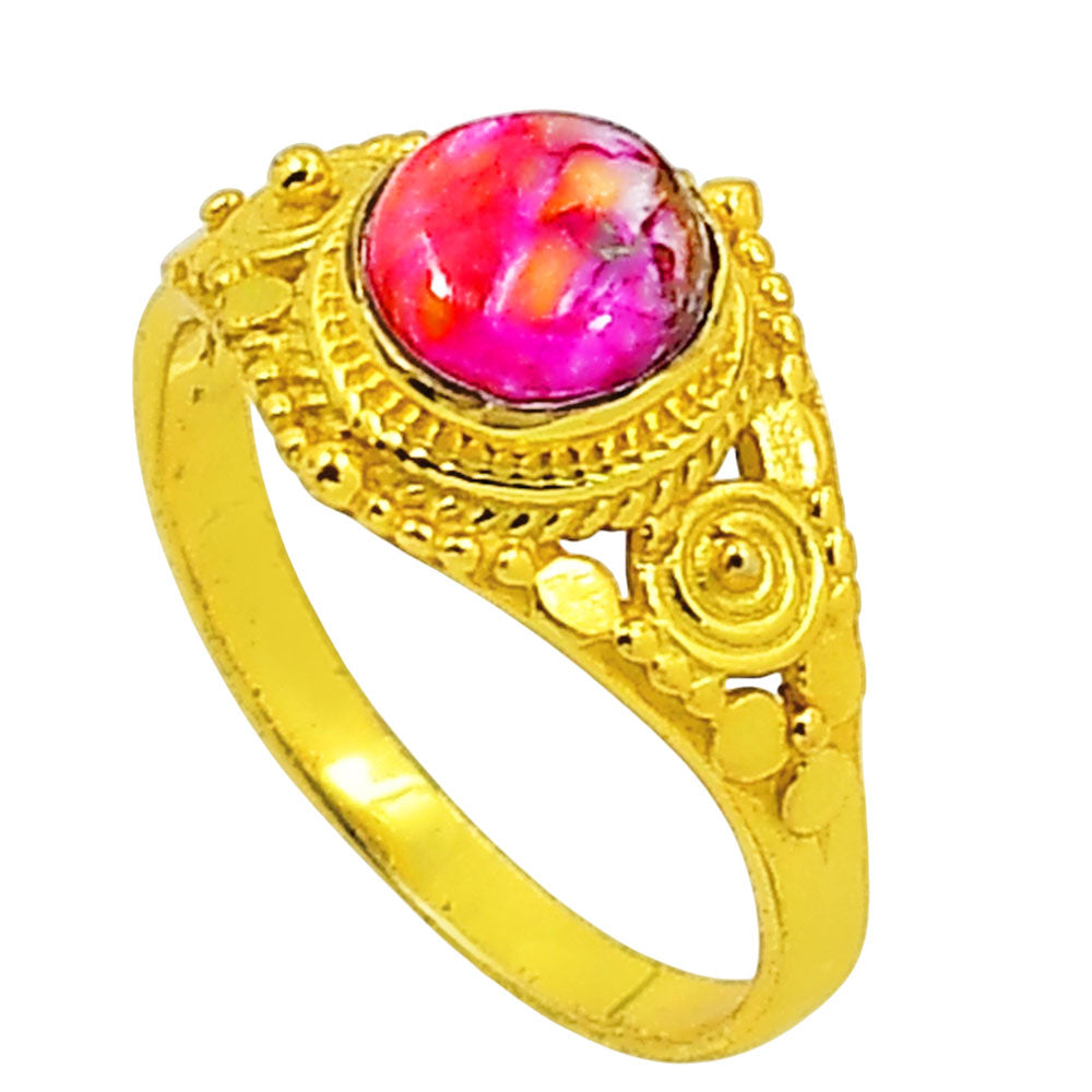 Kingman Orange Dahlia Turquoise Ring size-8 RM-1346 TR01186