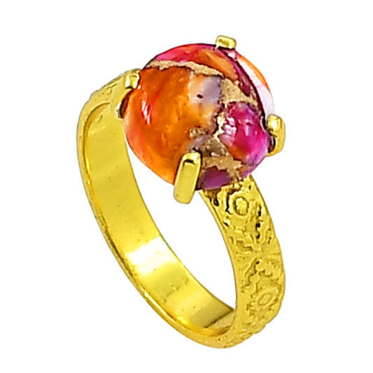 Kingman Orange Dahlia Turquoise Ring size-7 RM-1019 TR01295