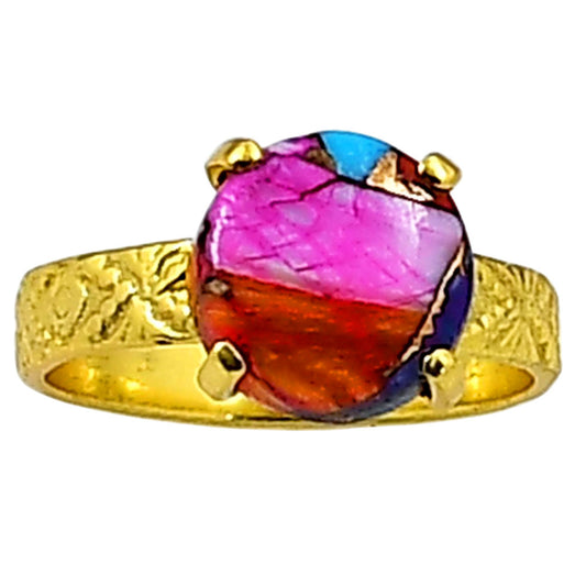 Kingman Orange Dahlia Turquoise Ring size-7 RM-1019 TR01296