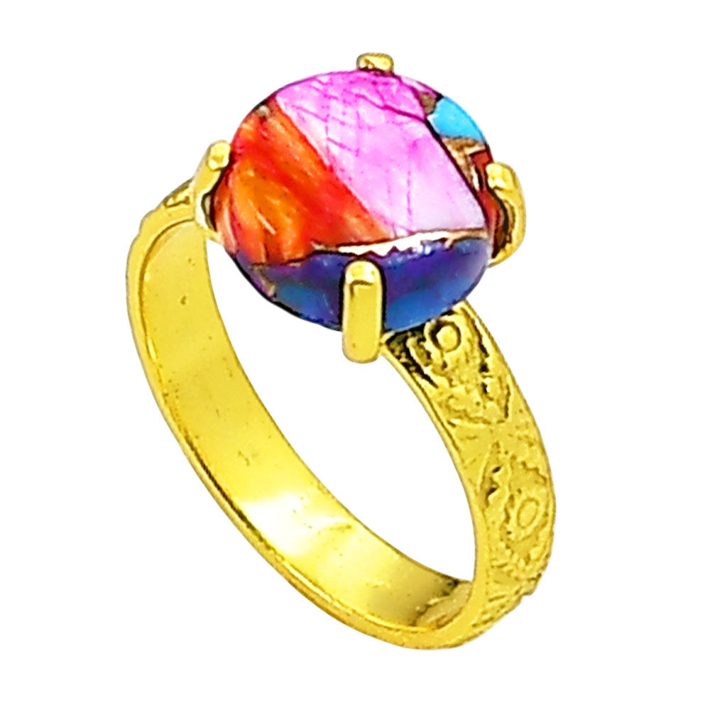 Kingman Orange Dahlia Turquoise Ring size-7 RM-1019 TR01296