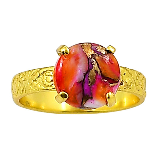 Kingman Orange Dahlia Turquoise Ring size-8 RM-1019 TR01298