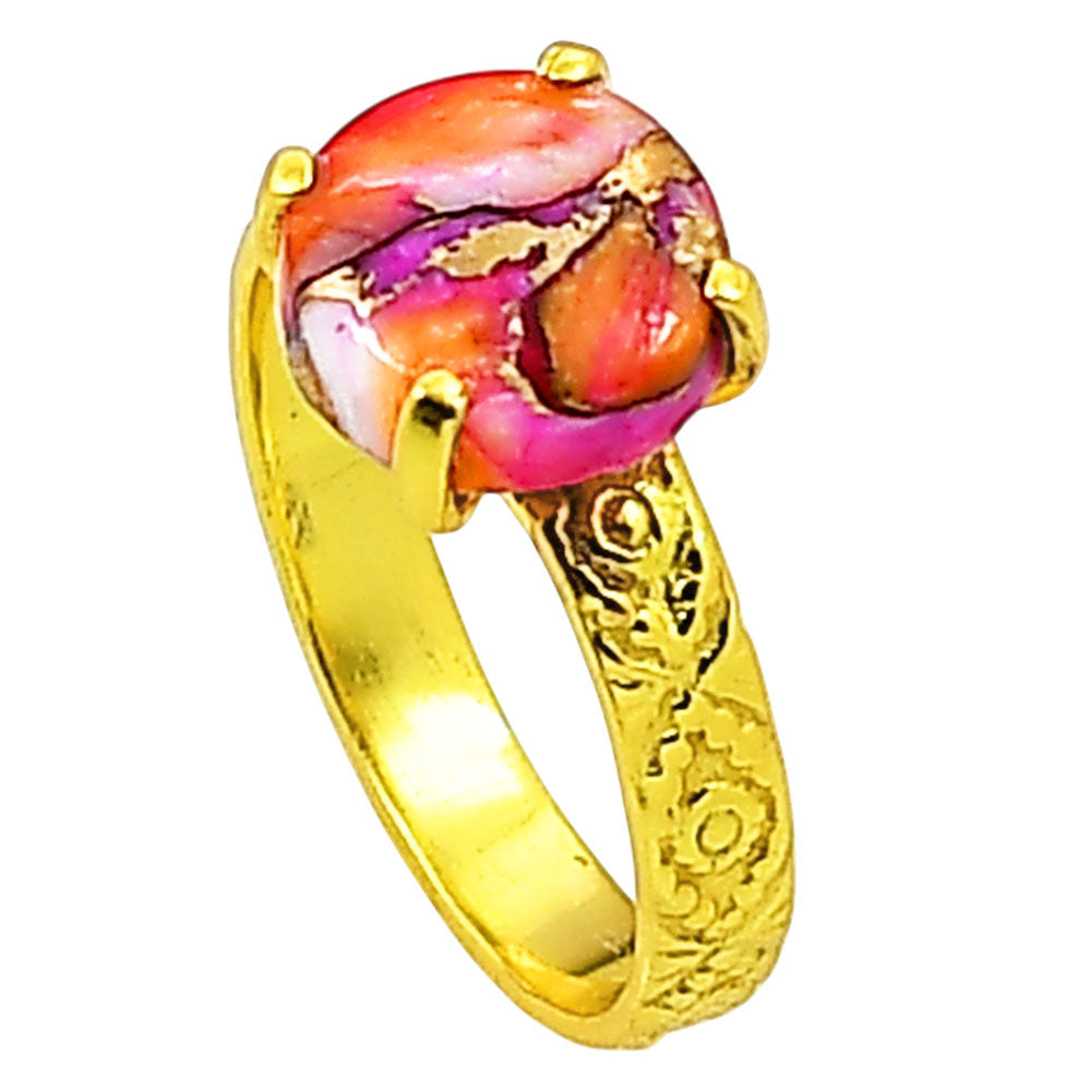 Kingman Orange Dahlia Turquoise Ring size-8 RM-1019 TR01298