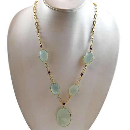 18K Gold Plated Aqua Chalcedony and Garnet Necklace Earrings Set TT01004