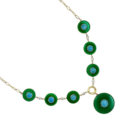 18K Gold Plated Green Onyx and Turquoise Necklace Earrings Set TT01015