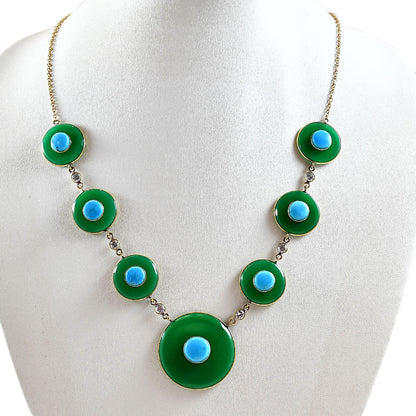 18K Gold Plated Green Onyx, Turquoise & Zircon Necklace Earrings Set TT01020