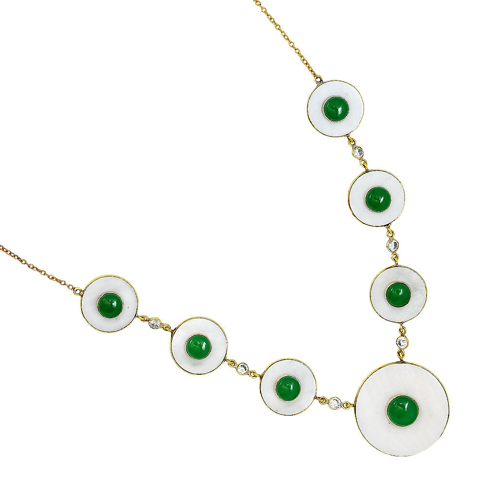 18K Gold Plated Mother Of Pearl, Green Onyx & Zircon Necklace Earrings Set TT01025