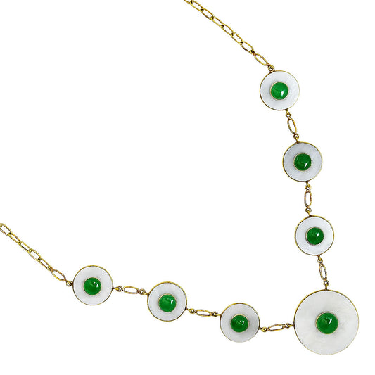 18K Gold Over Brass Mother Of Pearl and Green Onyx Necklace Earrings Set TT01026