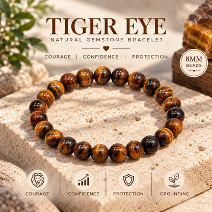 Natural Tiger Eye Unisex Bracelet for Protection, Courage & Good Luck Stone UBB1001_A