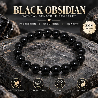Natural Black Obsidian Unisex Bracelet for Protection, Grounding & Healing UBB1002_A