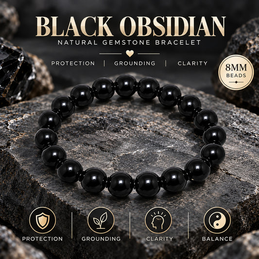 Natural Black Obsidian Unisex Bracelet for Protection, Grounding & Healing UBB1002_A