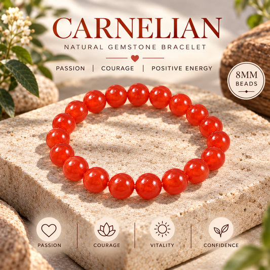 Natural Red Carnelian Unisex Bracelet for Courage, Confidence & Vitality UBB1005_A