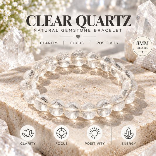 Natural Clear Quartz Unisex Bracelet for Clarity, Energy & Balance UBB1007_A