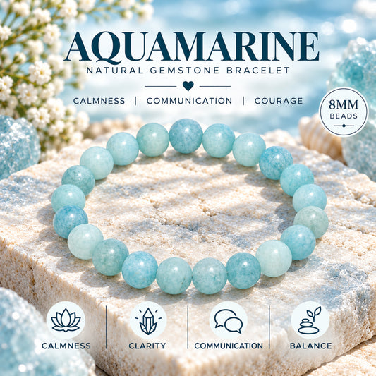 Natural Aquamarine Unisex Bracelet for Calm, Clarity & Communication UBB1008_A