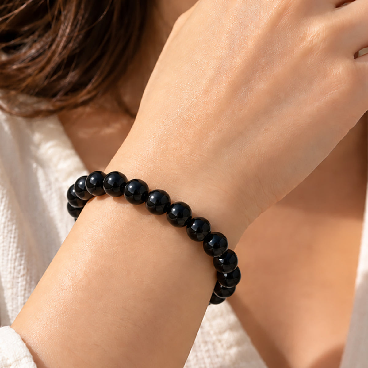 Natural Black Obsidian Unisex Bracelet for Protection, Grounding & Healing UBB1009_A