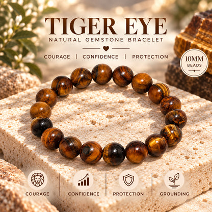 Natural Tiger Eye Unisex Bracelet for Protection, Courage & Good Luck Stone UBB1010_A