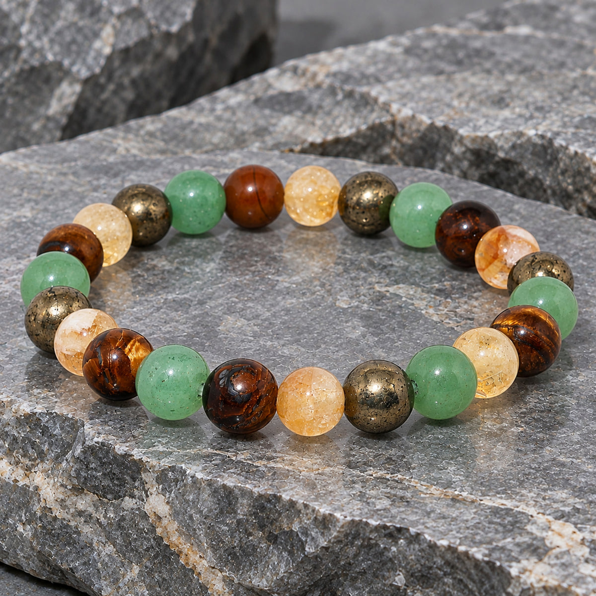 Natural Tiger Eye, Green Aventurine & Pyrite Unisex Bracelet for Prosperity UBB1011_A