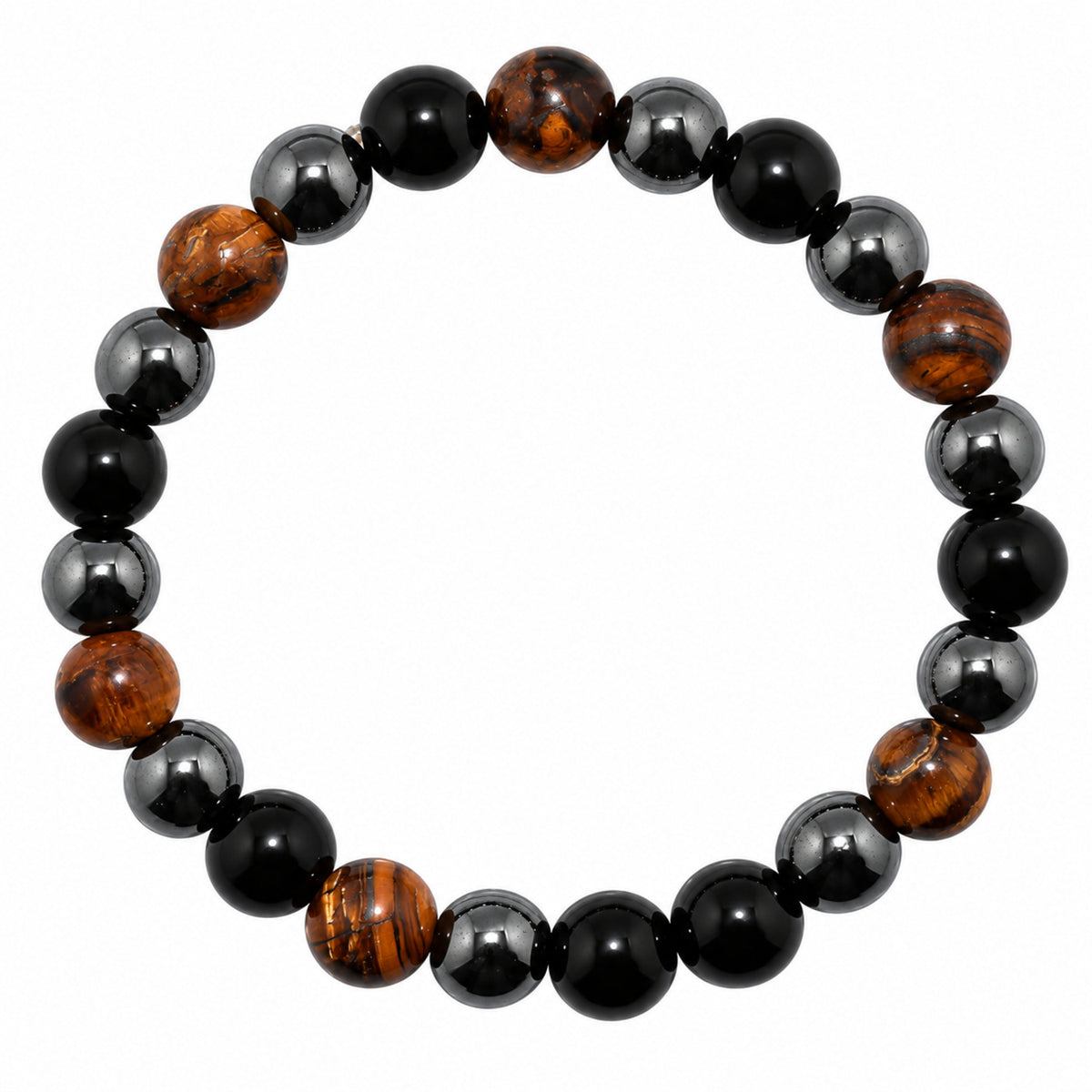 Natural Black Onyx Hematite & Tiger Eye Unisex Bracelet for Protection/Grounding UBB1012_A