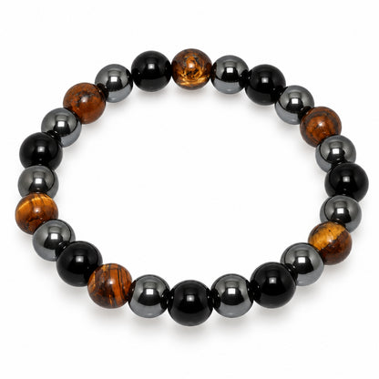 Natural Black Onyx Hematite & Tiger Eye Unisex Bracelet for Protection/Grounding UBB1012_A