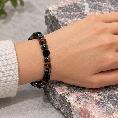 Natural Black Onyx Hematite & Tiger Eye Unisex Bracelet for Protection/Grounding UBB1012_A