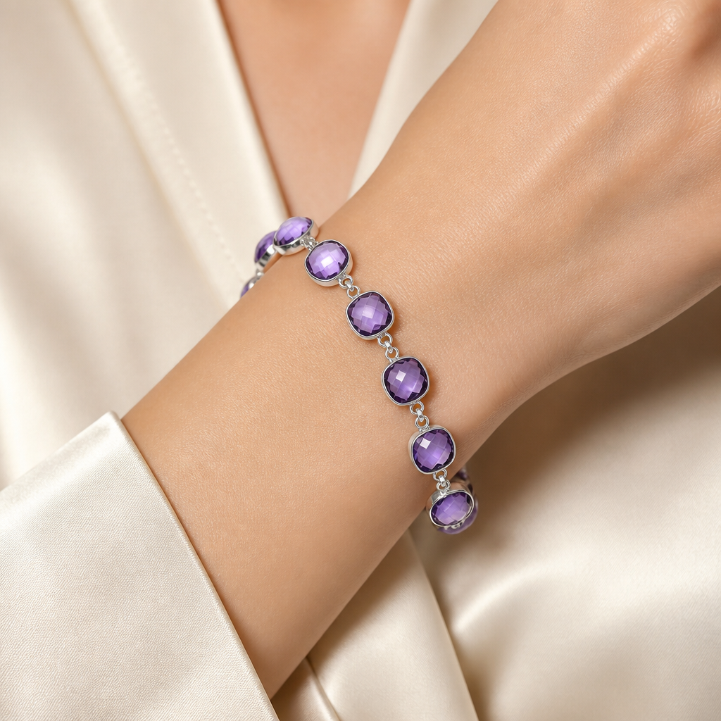 Amethyst Checker Briolette - Brazil Bracelet B-1001 SDB5276