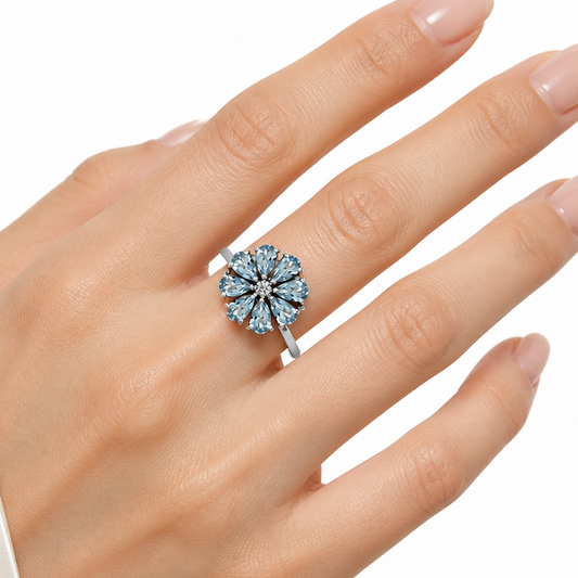 Handcrafted Sterling Silver Flower Cluster Ring with Birth Gemstones AGR1025 R-1031