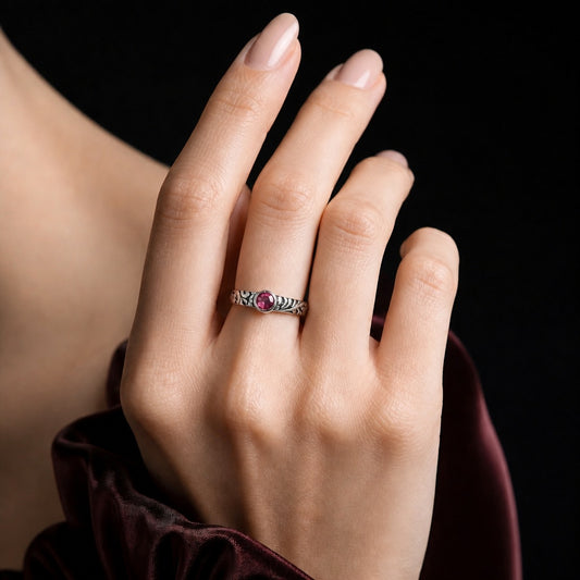 Boho Oxidized Handmade Floral Engraved Ring 925 Silver Gemstone Jewelry DGR1119 R-1042