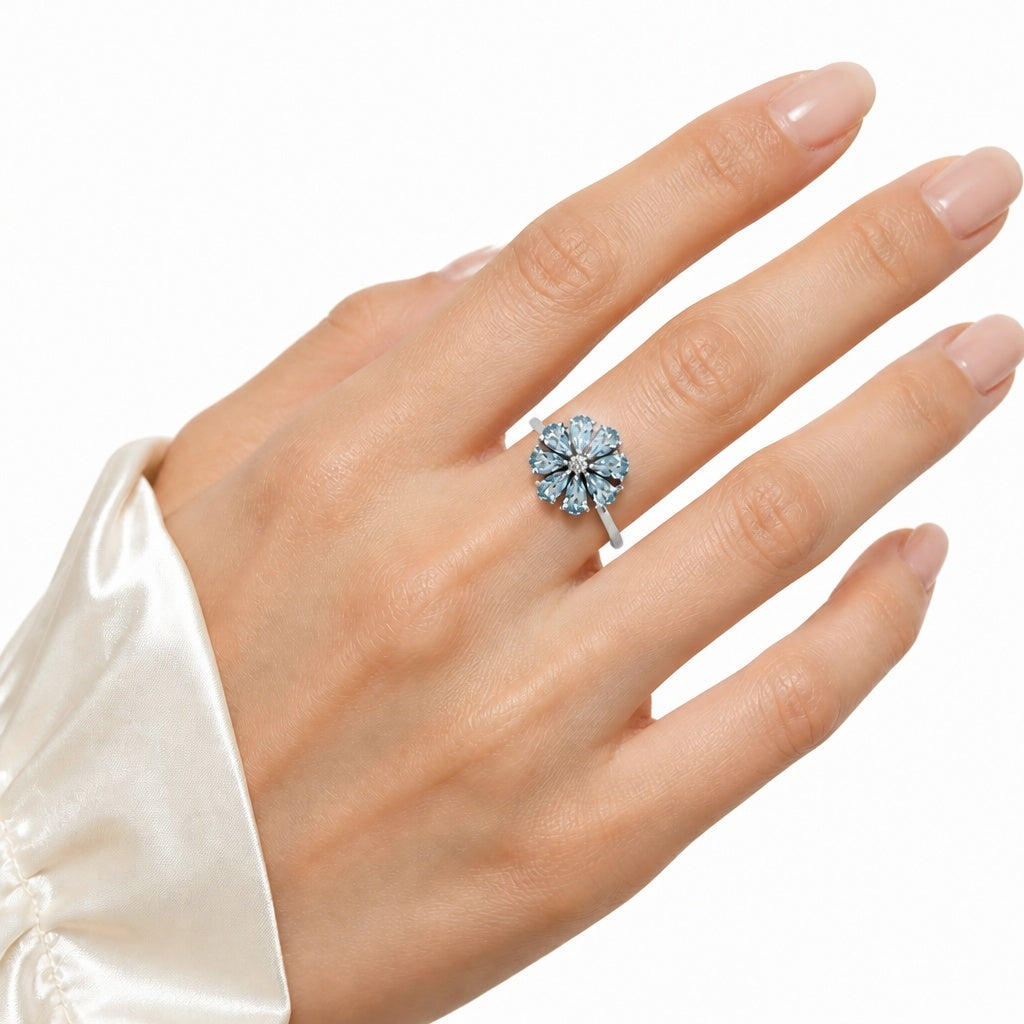 Multi Gemstone Flower Cluster Daisy Ring 925 Sterling Silver for Women DGR1127 R-1031