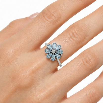 Multi Gemstone Flower Cluster Daisy Ring 925 Sterling Silver for Women DGR1127 R-1031