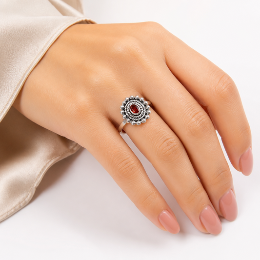 Vintage Oval Gemstone Ring in 925 Sterling Silver Boho Statement Jewelry AGR1005 R-1124