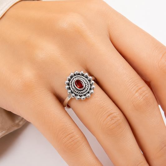 Vintage Oval Gemstone Ring in 925 Sterling Silver Boho Statement Jewelry AGR1005 R-1124