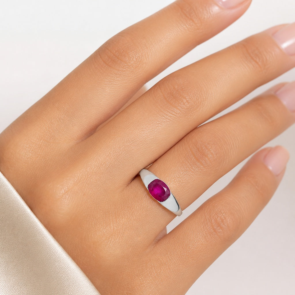 Classic Design Oval Gemstone Band Ring 925 Sterling Silver by Desiregem AGR1037 R-1743
