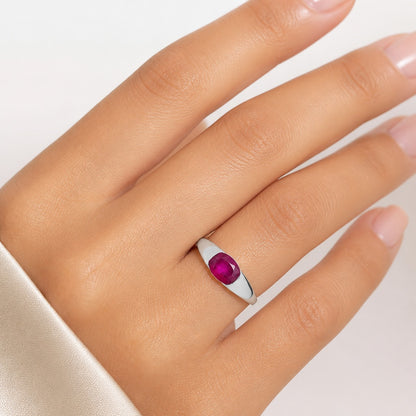 Classic Design Oval Gemstone Band Ring 925 Sterling Silver by Desiregem AGR1037 R-1743