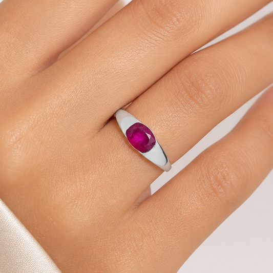 Classic Design Oval Gemstone Band Ring 925 Sterling Silver by Desiregem AGR1037 R-1743