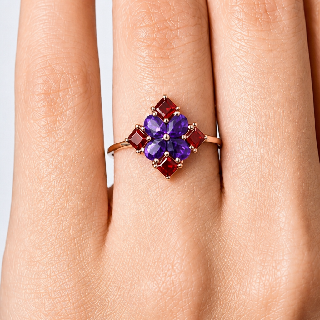 Floral Natural Multi Gemstone Ring 925 Sterling Silver Handmade Jewelry DGR1137 R-1021