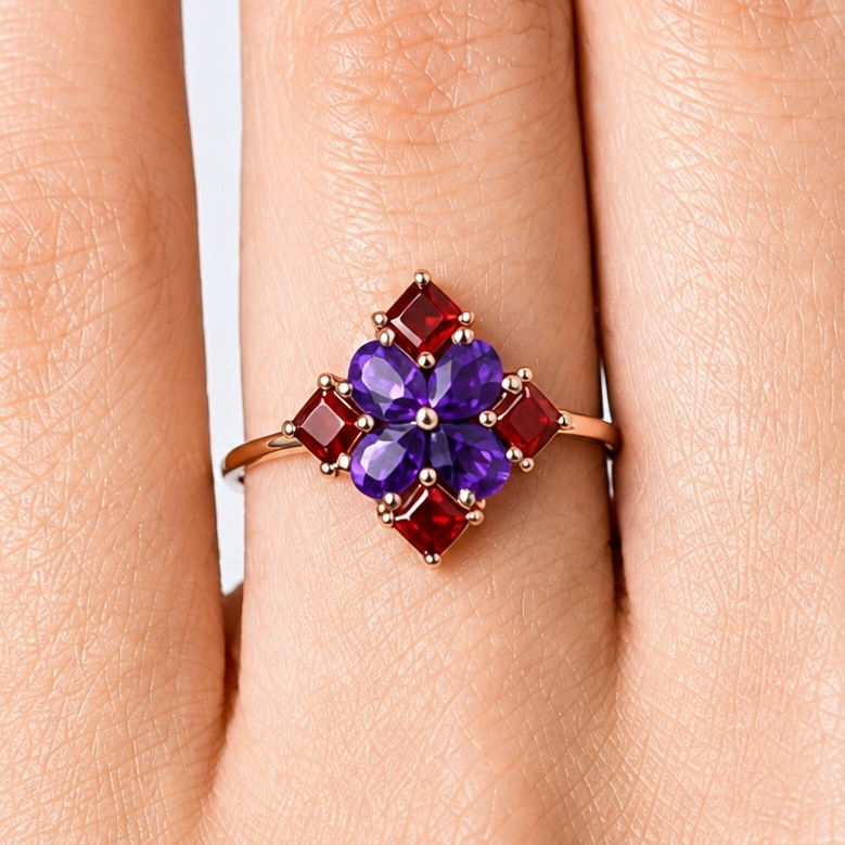Floral Natural Multi Gemstone Ring 925 Sterling Silver Handmade Jewelry DGR1137 R-1021