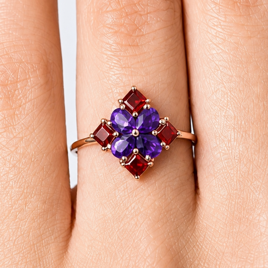 Floral Natural Multi Gemstone Ring 925 Sterling Silver Handmade Jewelry DGR1137 R-1021