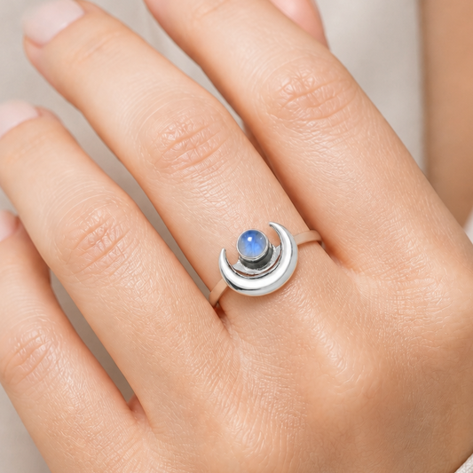 Moon Shape Natural Gemstone Ring 925 Sterling Silver Handmade Jewelry AGR1032 R-1072