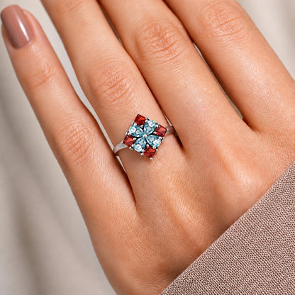 Floral Natural Multi Gemstone Ring 925 Sterling Silver Handmade Jewelry DGR1137 R-1021