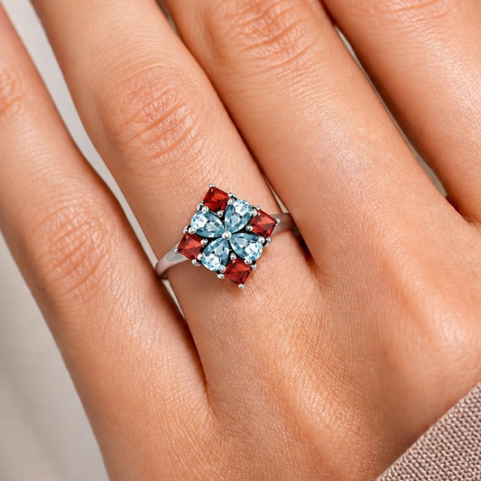 Floral Natural Multi Gemstone Ring 925 Sterling Silver Handmade Jewelry DGR1137 R-1021