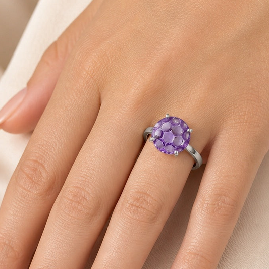 925 Sterling Silver Round Fancy Cut Gemstone Statement Ring for Women AGR1003 R-1019