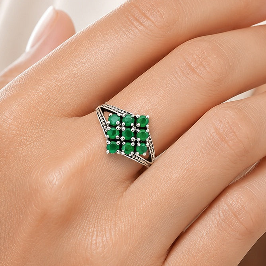 Square Cluster Round Gemstone Ring in 925 Sterling Silver for Women AGR1028 R-1018