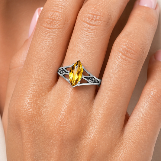 Marquise Gemstone Ring in 925 Sterling Silver Vintage Statement Style AGR1010 R-1727
