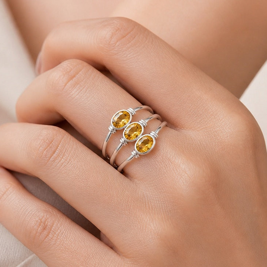 925 Silver Triple Gemstone Stacking Ring for Women - Opal & Multi-Stone AGR1011 R-1566
