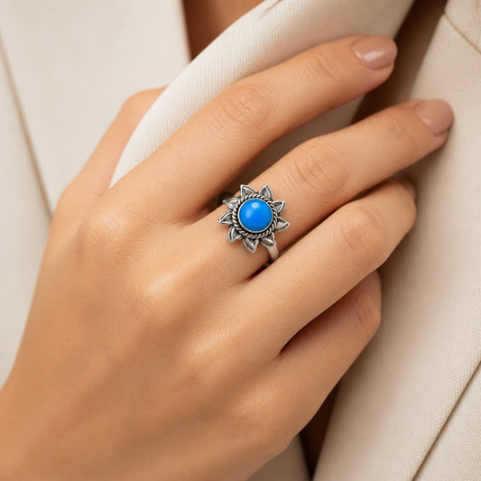 Sunflower Gemstone Ring 925 Sterling Silver Handmade Vintage Jewelry AGR1034 R-1617