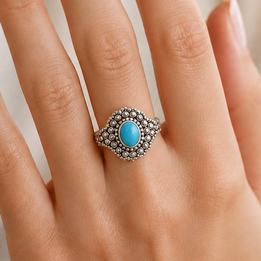925 Sterling Silver Vintage Oval Gemstone Boho Statement Ring for Women AGR1018 R-1124