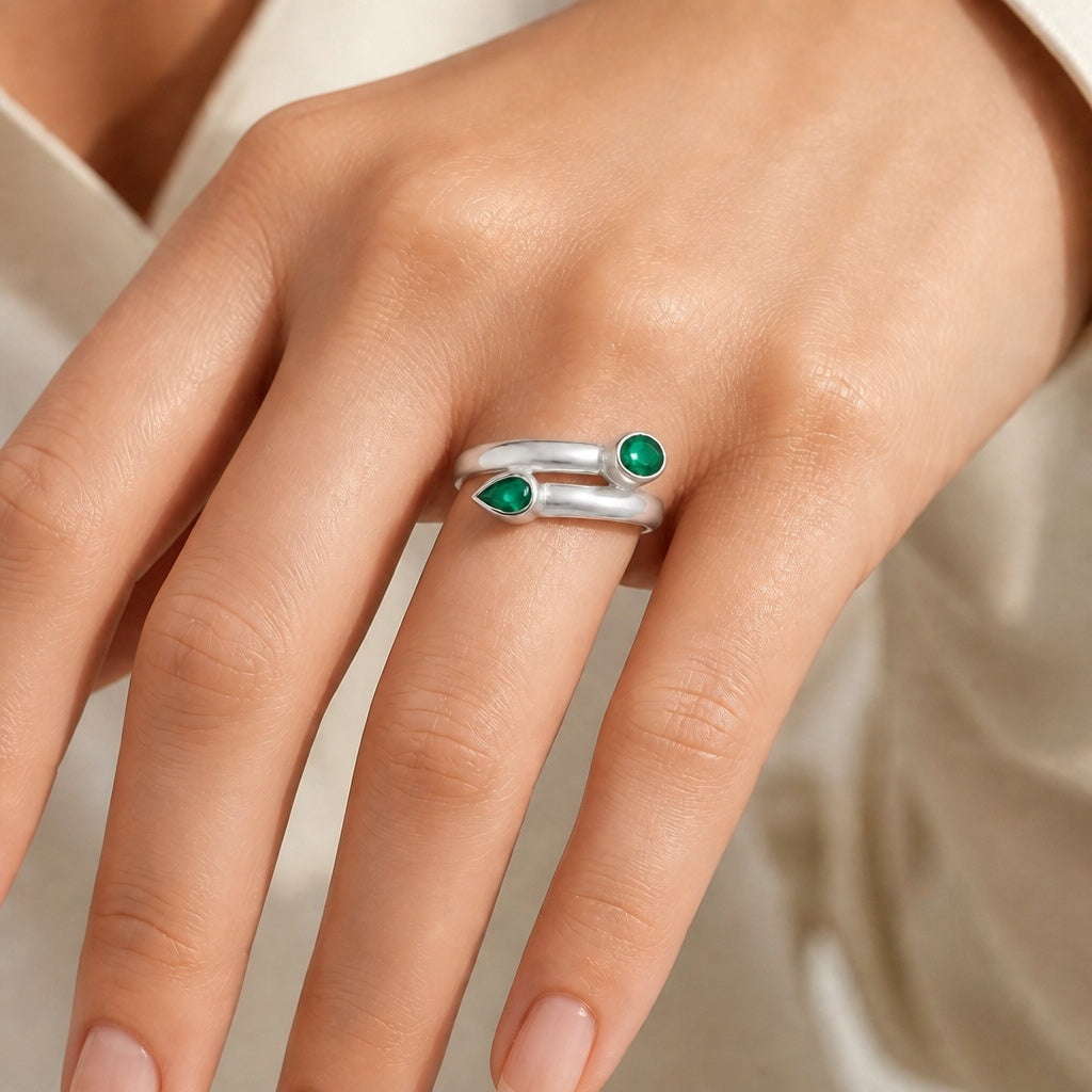 Double Natural Gemstone Ring 925 Sterling Silver Handmade Jewelry DGR1128 R-1190