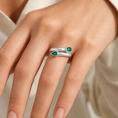 Double Natural Gemstone Ring 925 Sterling Silver Handmade Jewelry DGR1128 R-1190