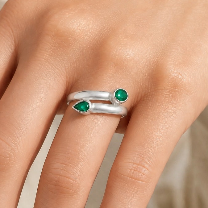 Double Natural Gemstone Ring 925 Sterling Silver Handmade Jewelry DGR1128 R-1190