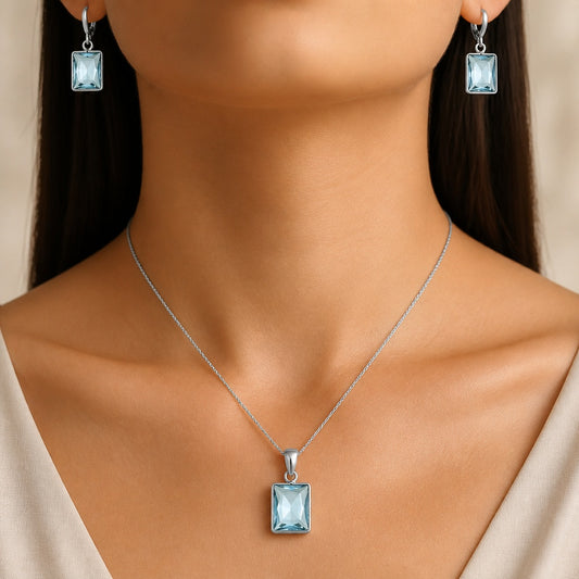 Premium Quality Sky Blue Topaz Pendant Earrings Set T-1015 13-ET10007