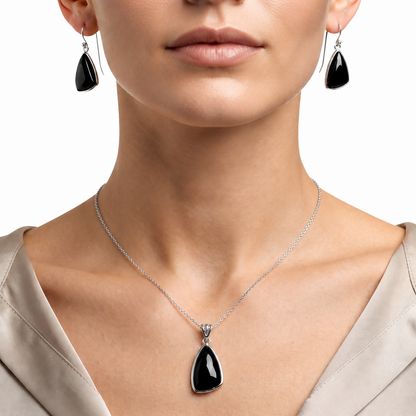 Black Onyx - Brazil Pendant Earrings Set T-1002 DGT01013